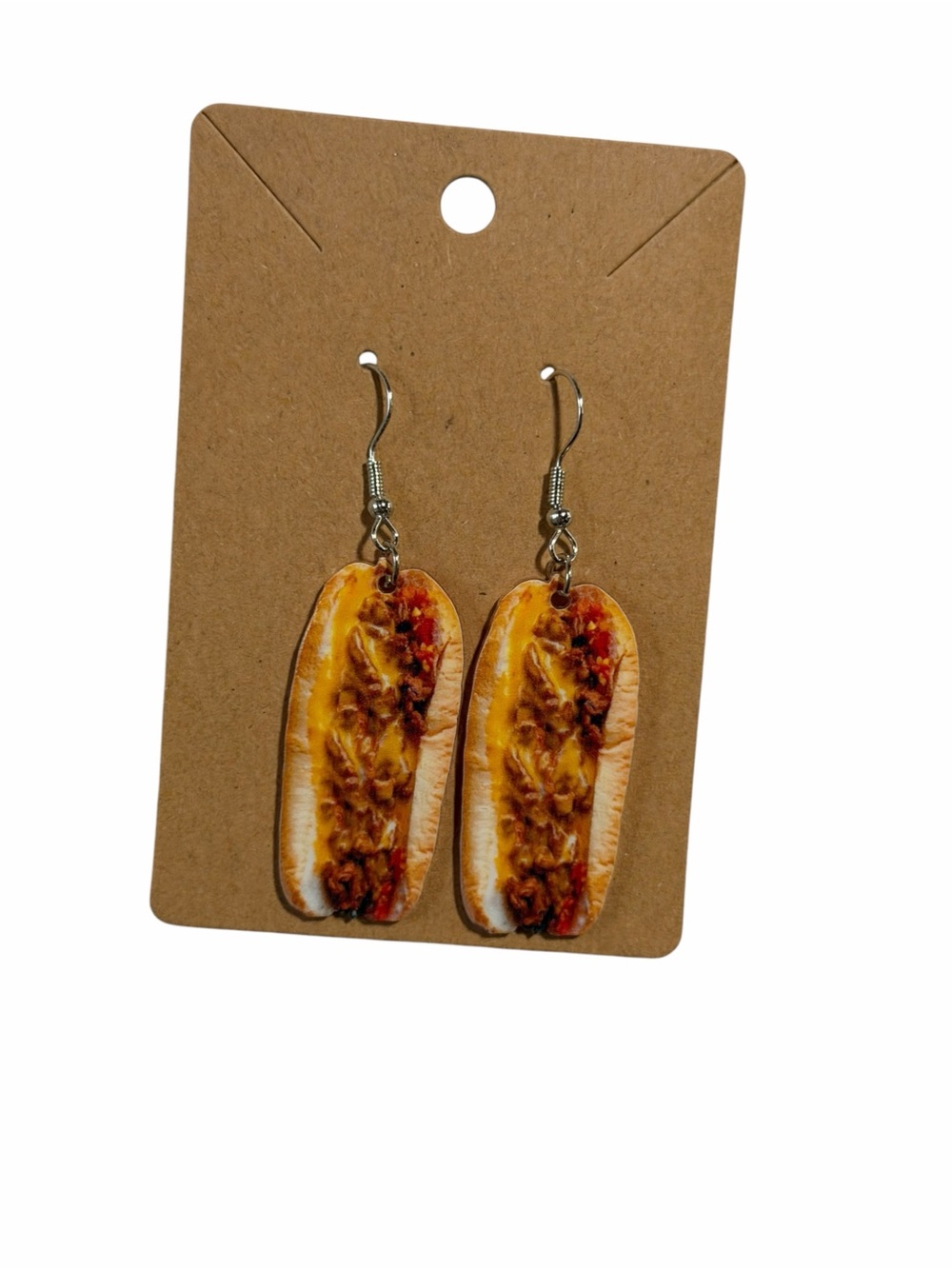 Novelty Hot Dog Dangle Earrings - Yellow and Brown